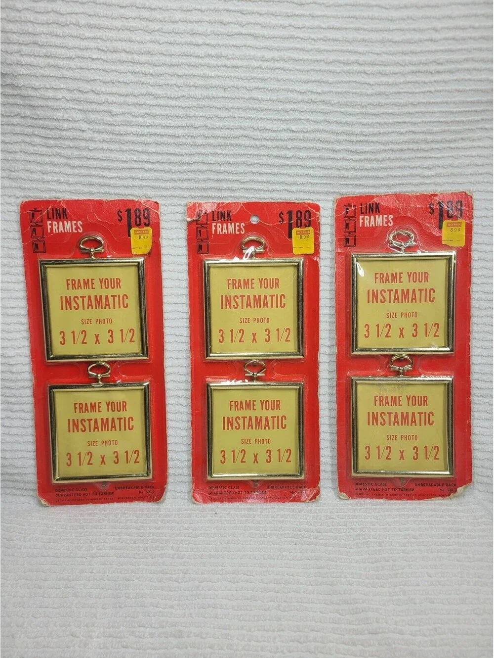 Vtg 70s Photo Frames Instamatic Square Gold Plastic Chain Link NOS On Card